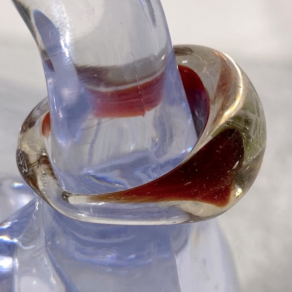 Vintage Art Glass Handmade Burgundy White Band Ring - Picture 5 of 11